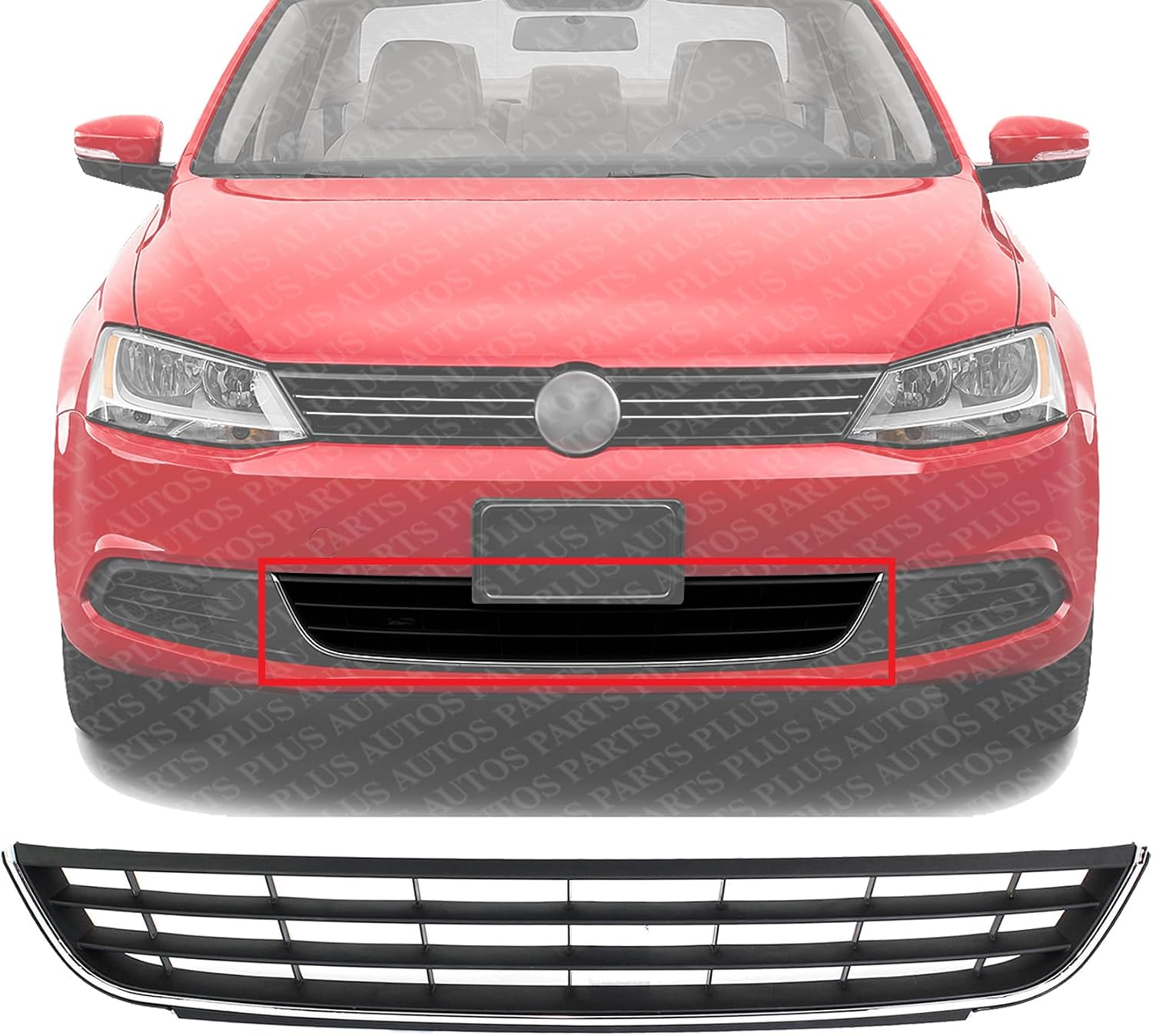 Front Bumper Lower Grille With Chrome Trim Plastic Direct Replacement Compatible With 2011-2014 Volkswagen Jetta VW1036120 5C6853671RYP