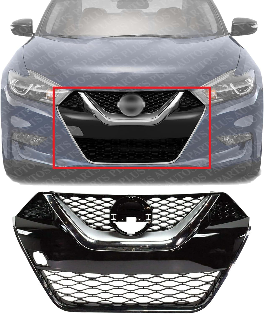 Front Grille Primed With Chrome And Silver Molding Direct Replacement Compatible With 2016-2017 Nissan Maxima NI1200284 623104RA0A