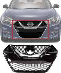 Front Grille Primed With Chrome And Silver Molding Direct Replacement Compatible With 2016-2017 Nissan Maxima NI1200284 623104RA0A