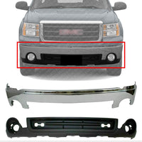 AUTOS PARTS PLUS Front Bumper Face Bar Chrome Steel + Lower Valance Air Deflector Textured with Fog Light Holes Direct Replacement Compatible With GMC Sierra 1500 2007-2013 GM1015100 GM1002833