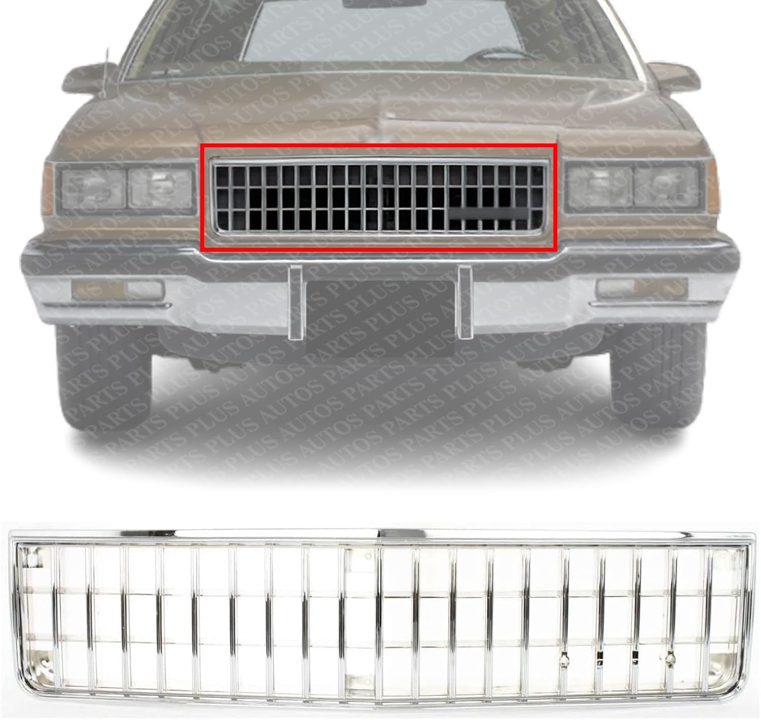 Front Grille Chrome Shell And Insert Direct Replacement Compatible With 1986-1990 Chevrolet Caprice GM1200133 14081651