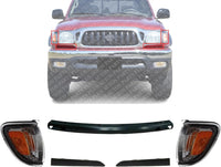 Front Reinforcement Steel + Filler Primed + Corner Lights Assembly Left Driver & Right Passenger Side Direct Replacement Compatible With 2001-2004 Toyota Tacoma TO1089108 TO1088108