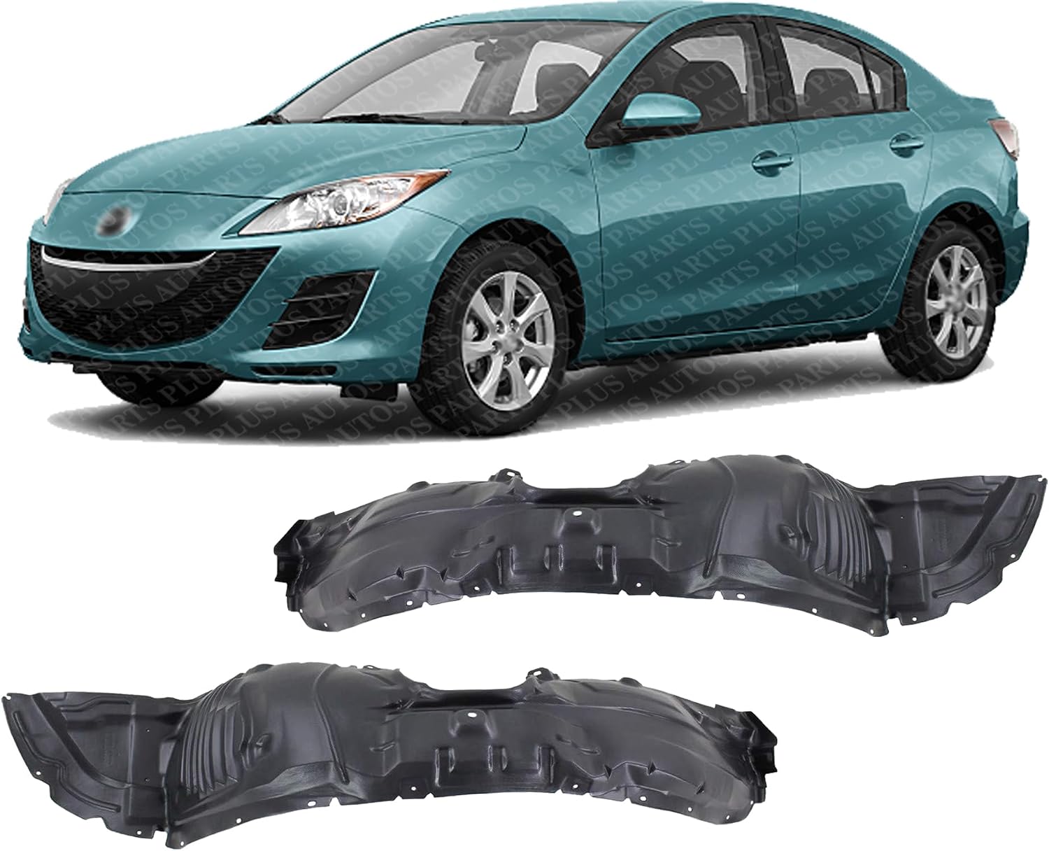 Set Of 2 Front Fender Liner Plastic Left Driver & Right Passenger Side Direct Replacement Compatible With 2010-2013 Mazda 3 MA1249140 MA1248140 BGW556130 BGW556140