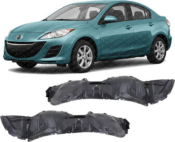 Set Of 2 Front Fender Liner Plastic Left Driver & Right Passenger Side Direct Replacement Compatible With 2010-2013 Mazda 3 MA1249140 MA1248140 BGW556130 BGW556140