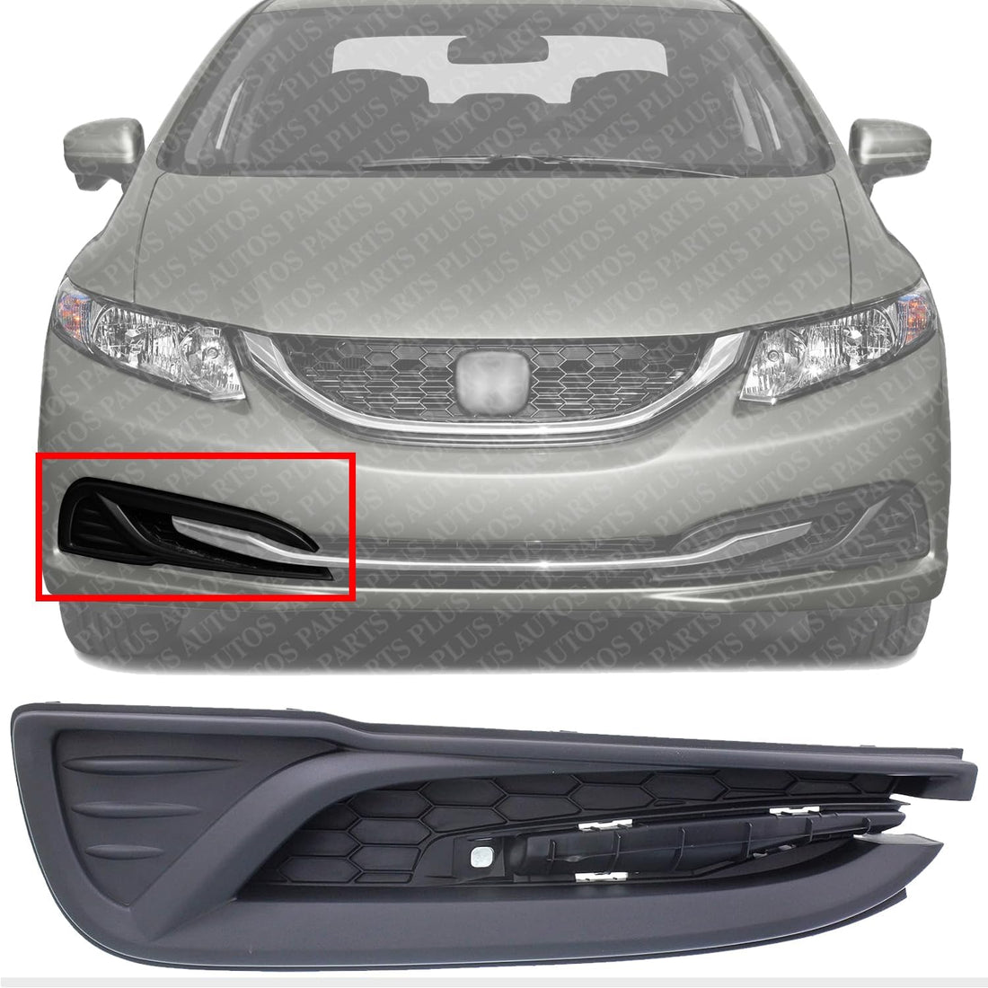 Front Fog Light Cover Textured Right Passenger Side Direct Replacement Compatible With 2013-2015 Honda Civic HO1039113 71106TR3A61