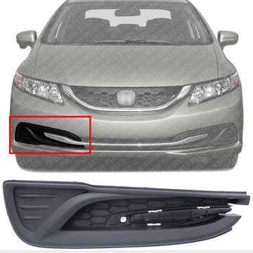 Front Fog Light Cover Textured Right Passenger Side Direct Replacement Compatible With 2013-2015 Honda Civic HO1039113 71106TR3A61