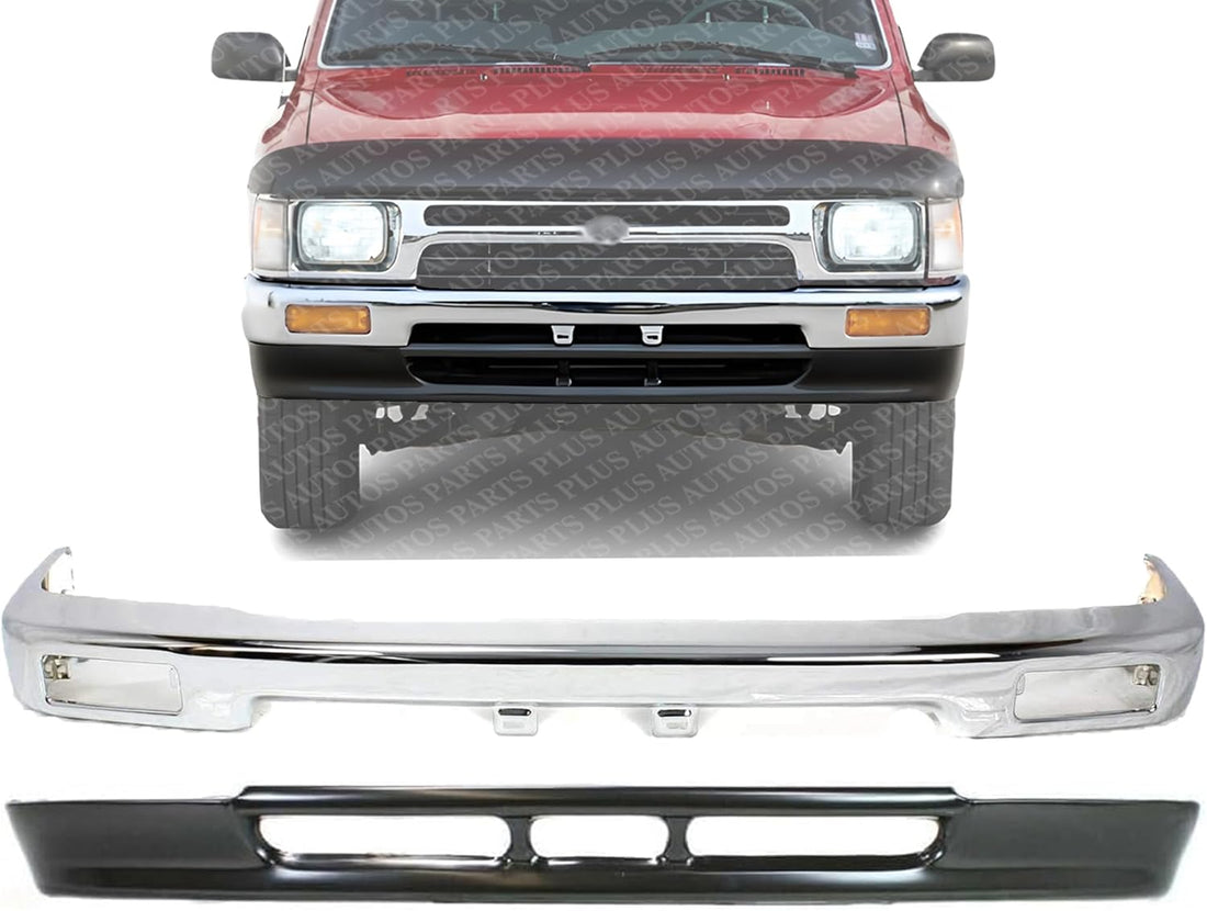Front Bumper Chrome Steel + Lower Valance Primed Direct Replacement Compatible With 1992-1995 Toyota Pickup 2WD TO1002102 TO1095104 5210135070 5391135010