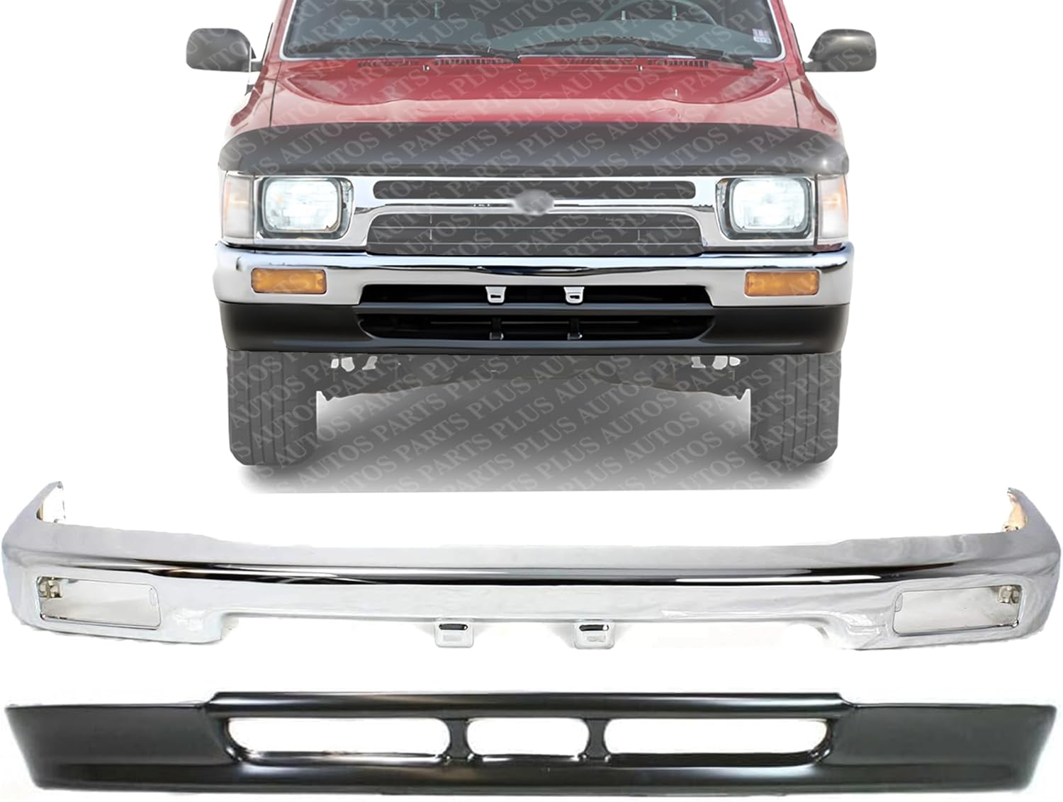 Front Bumper Chrome Steel + Lower Valance Primed Direct Replacement Compatible With 1992-1995 Toyota Pickup 2WD TO1002102 TO1095104 5210135070 5391135010