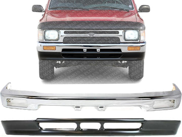 Front Bumper Chrome Steel + Lower Valance Primed Direct Replacement Compatible With 1992-1995 Toyota Pickup 2WD TO1002102 TO1095104 5210135070 5391135010