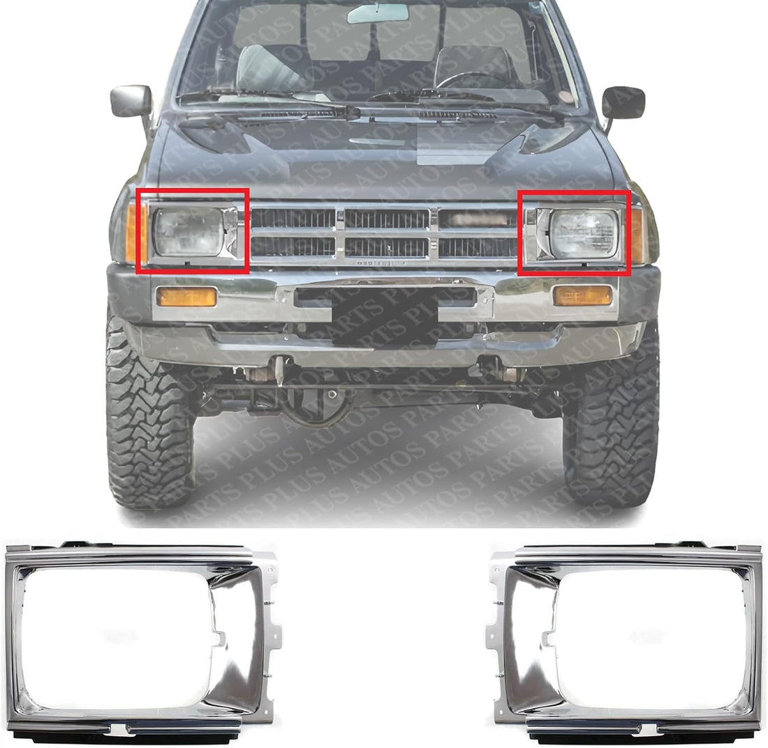Set Of 2 Front Headlight Door Bezel Chrome Plastic Right Passenger & Left Driver Side Direct Replacement Compatible With 1984-1986 Toyota 4Runner / Pickup TO2513102 TO2512102