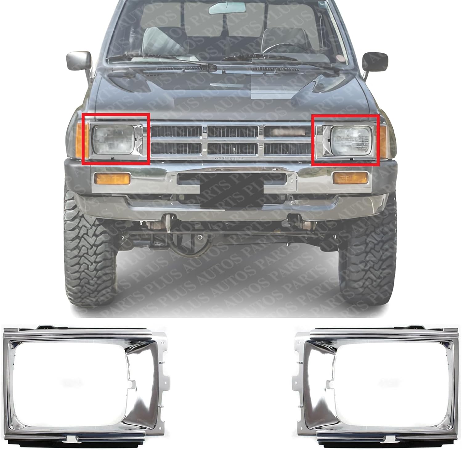 Set Of 2 Front Headlight Door Bezel Chrome Plastic Right Passenger & Left Driver Side Direct Replacement Compatible With 1984-1986 Toyota 4Runner / Pickup TO2513102 TO2512102