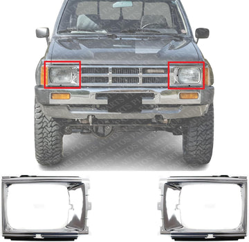 Set Of 2 Front Headlight Door Bezel Chrome Plastic Right Passenger & Left Driver Side Direct Replacement Compatible With 1984-1986 Toyota 4Runner / Pickup TO2513102 TO2512102