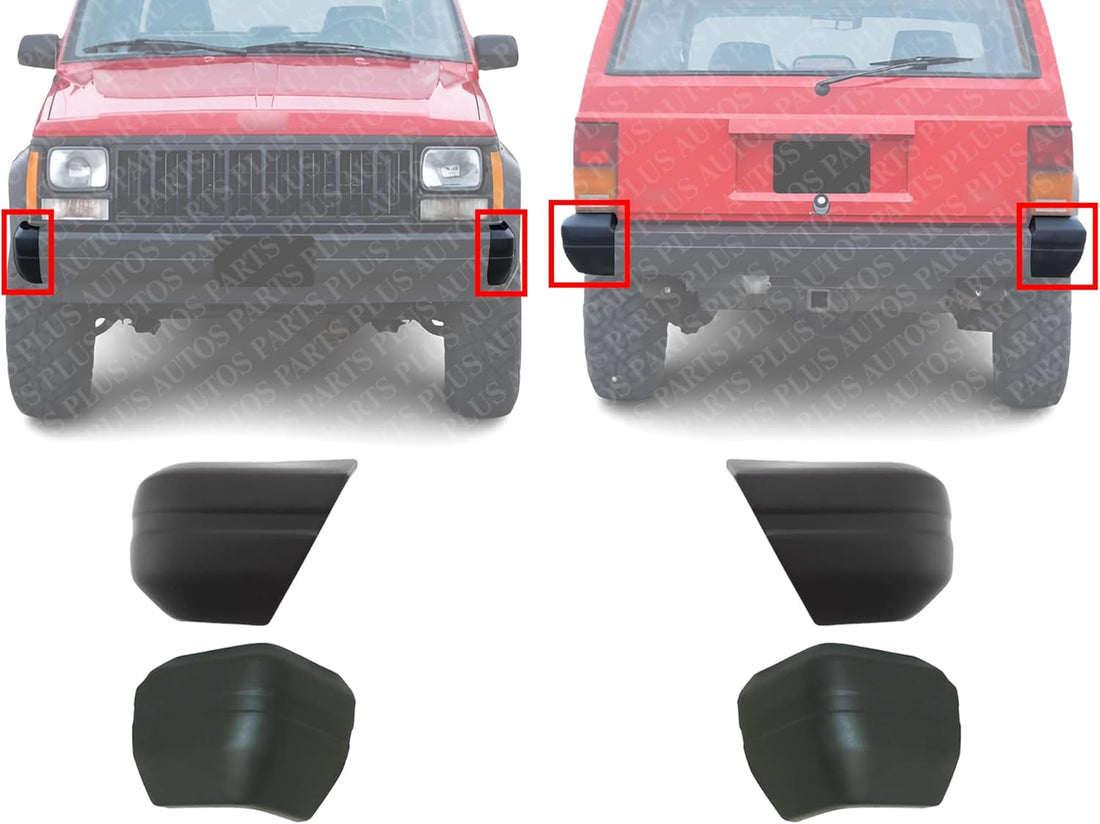 Front And Rear Bumper End Caps Textured Right Passenger & Left Driver Side Direct Replacement Compatible With Jeep Cherokee 1984-1996 / Jeep Wagoneer 1984-1990 CH1104136 CH1105137