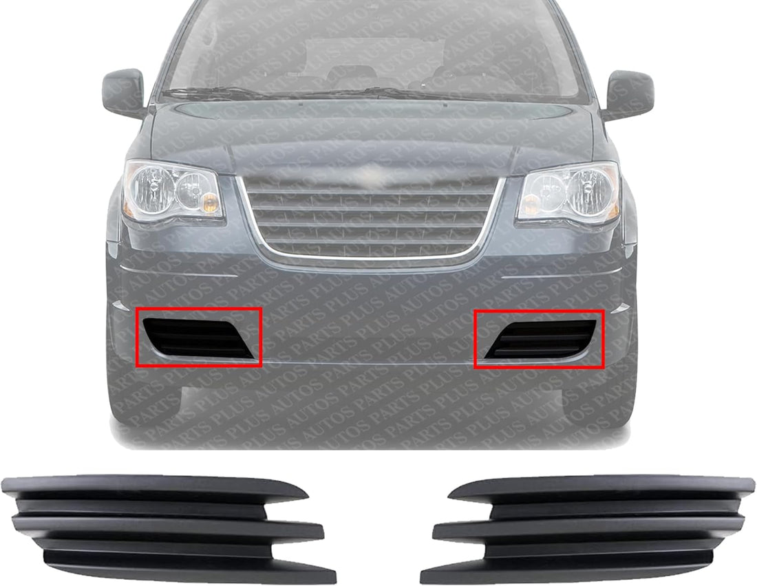 Set Of 2 Front Fog Light Covers Plastic Right Passenger & Left Driver Side Direct Replacement Compatible With 2008-2010 Chrysler Town & Country CH1039108 CH1038108 5113220AA 5113221AA