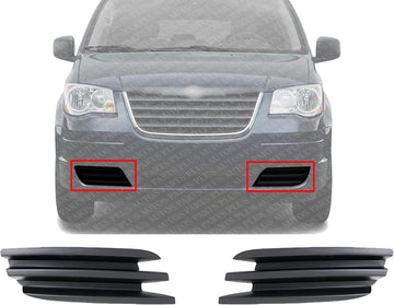 Set Of 2 Front Fog Light Covers Plastic Right Passenger & Left Driver Side Direct Replacement Compatible With 2008-2010 Chrysler Town & Country CH1039108 CH1038108 5113220AA 5113221AA