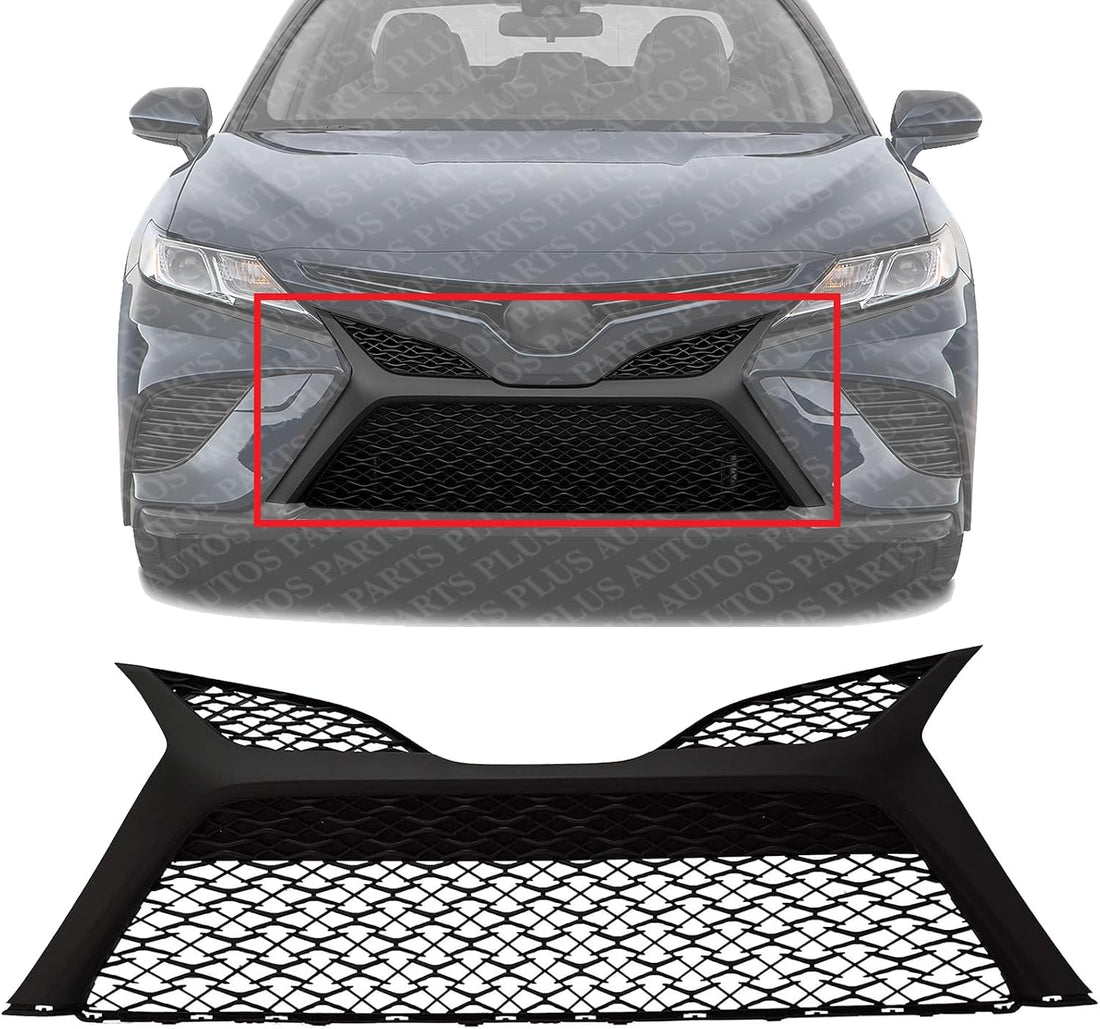 Front Bumper Grille Textured Dark Gray Plastic Direct Replacement Compatible With 2018-2020 Toyota Camry TO1036196 5310206320