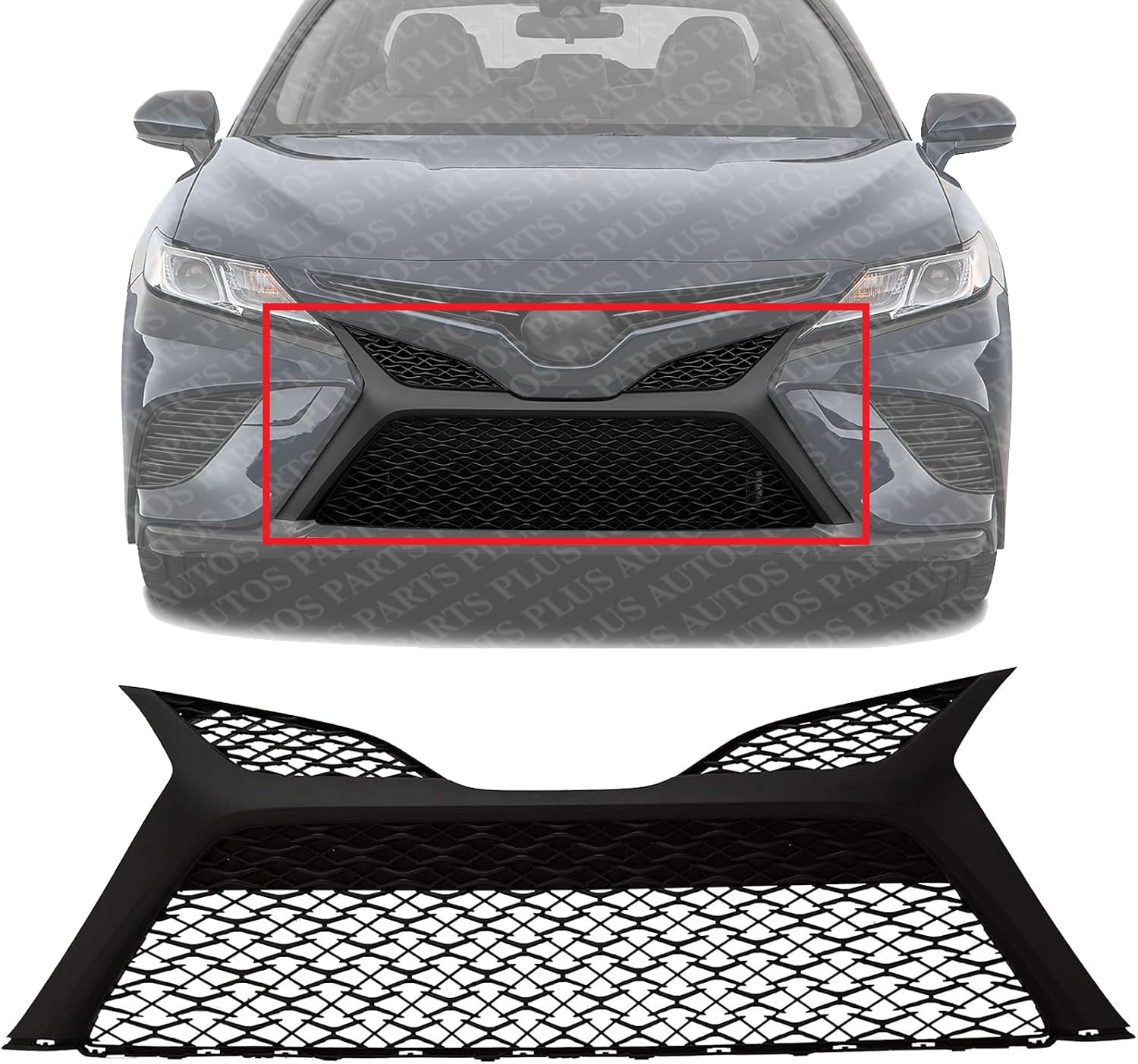 Front Bumper Grille Textured Dark Gray Plastic Direct Replacement Compatible With 2018-2020 Toyota Camry TO1036196 5310206320