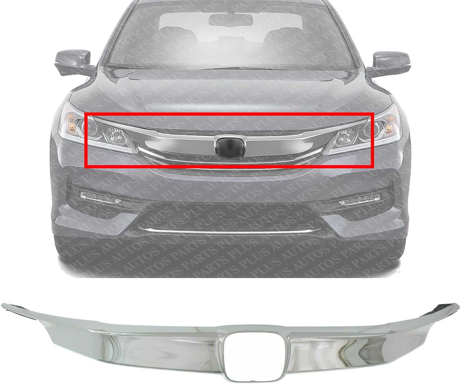 Front Grille Molding Chrome Plastic Direct Replacement Compatible With 2016-2017 Honda Accord HO1210148 71180T2FA51