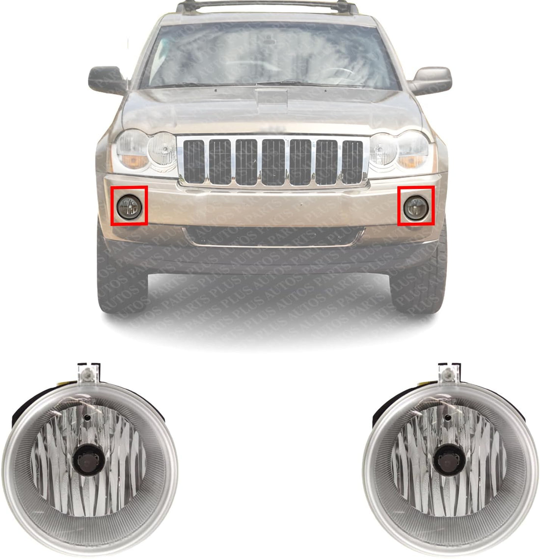 Set Of 2 Front Fog Lights Assembly Right Passenger & Left Driver Side Direct Replacement Compatible With 2005-2010 Jeep Grand Cherokee / 2005-2009 Dodge Dakota 4805859AB-PFM