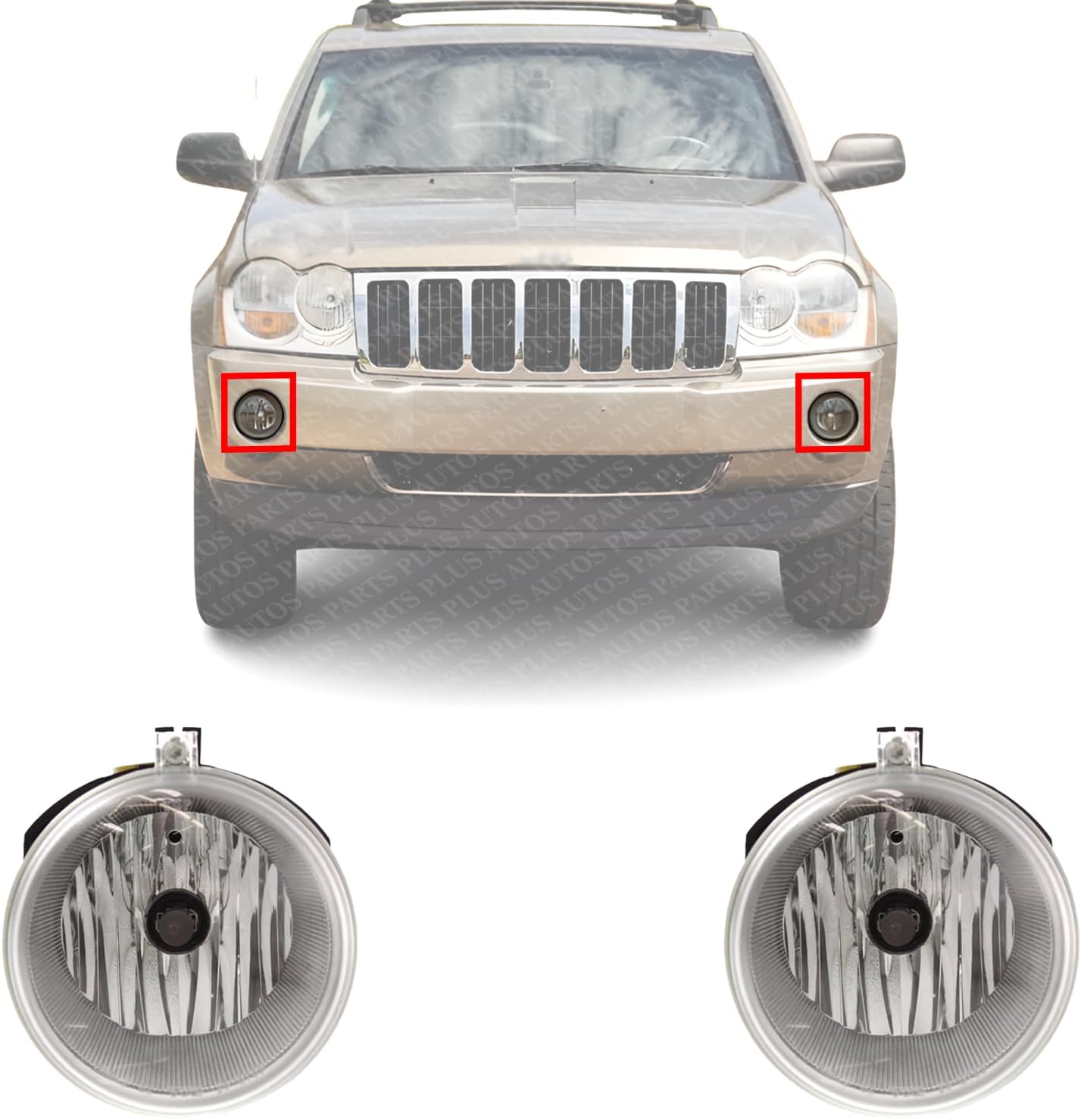Set Of 2 Front Fog Lights Assembly Right Passenger & Left Driver Side Direct Replacement Compatible With 2005-2010 Jeep Grand Cherokee / 2005-2009 Dodge Dakota 4805859AB-PFM