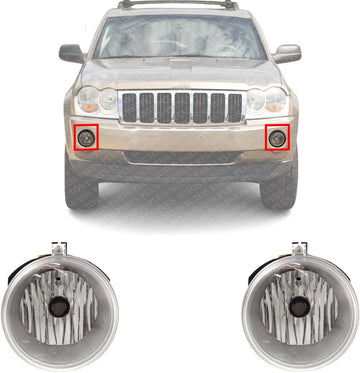 Set Of 2 Front Fog Lights Assembly Right Passenger & Left Driver Side Direct Replacement Compatible With 2005-2010 Jeep Grand Cherokee / 2005-2009 Dodge Dakota 4805859AB-PFM