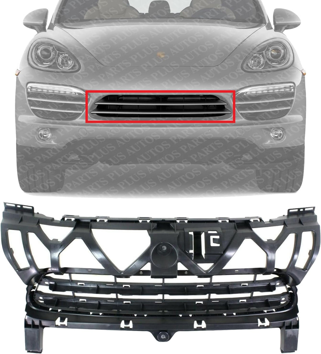 Front Bumper Center Grille Primed Plastic Direct Replacement Compatible With 2011-2014 Porsche Cayenne PO1036107 95850568301