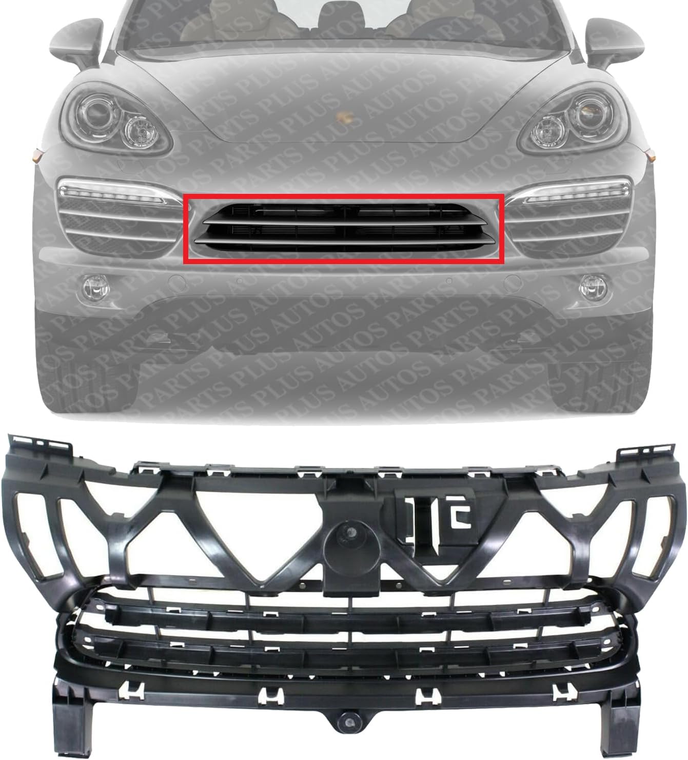 Front Bumper Center Grille Primed Plastic Direct Replacement Compatible With 2011-2014 Porsche Cayenne PO1036107 95850568301