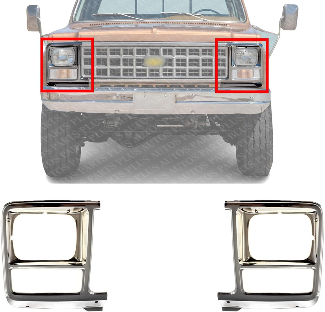 Set of 2 Front Head Light Door Bezel Rectangular Left Driver & Right Passenger Side Direct Replacement Compatible With 1979-1980 Chevrolet/GMC/Suburban/C/K Series GM2513101