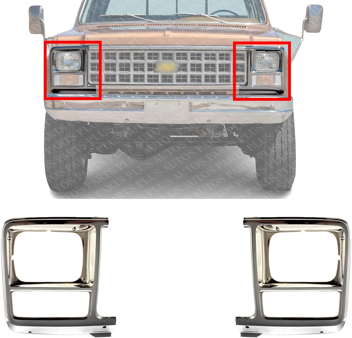 Set of 2 Front Head Light Door Bezel Rectangular Left Driver & Right Passenger Side Direct Replacement Compatible With 1979-1980 Chevrolet/GMC/Suburban/C/K Series GM2513101