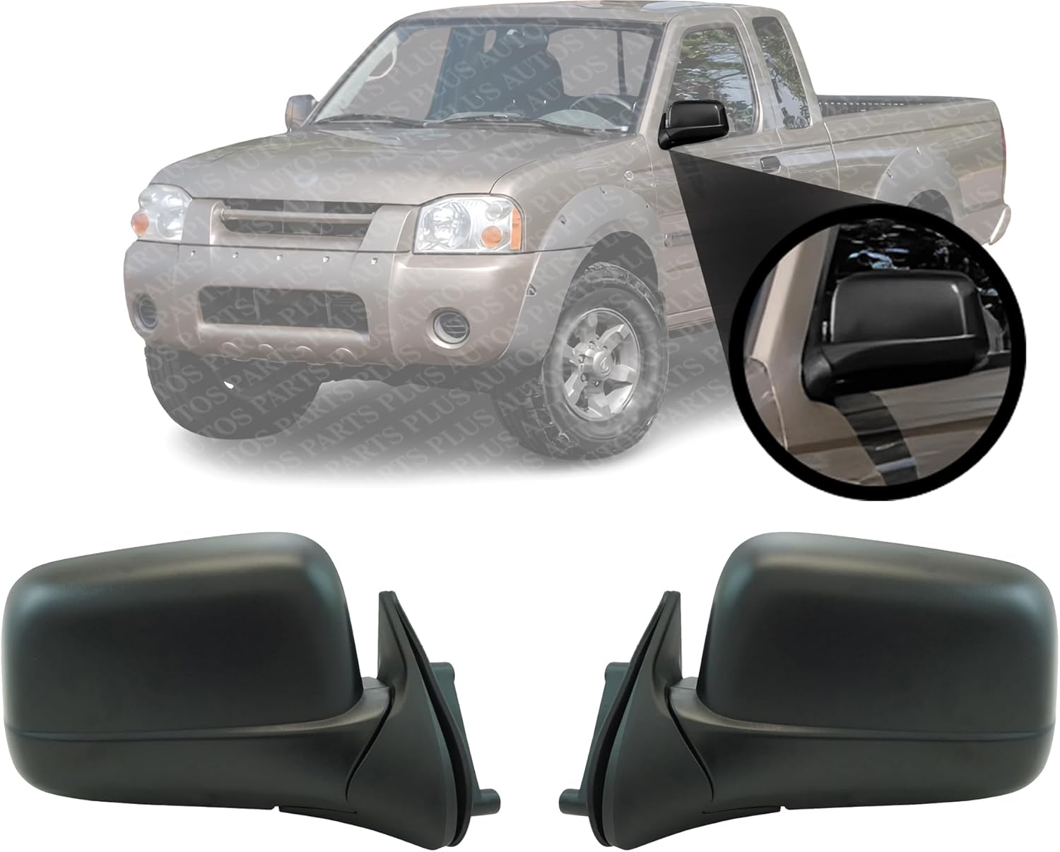 Set Set Of 2 Front Mirror Manual Folding Non-Heated Primed Plastic Left Driver & Right Passenger Side Direct Replacement Compatible With 1998-2004 Nissan Frontier / 2000-2004 Xterra
