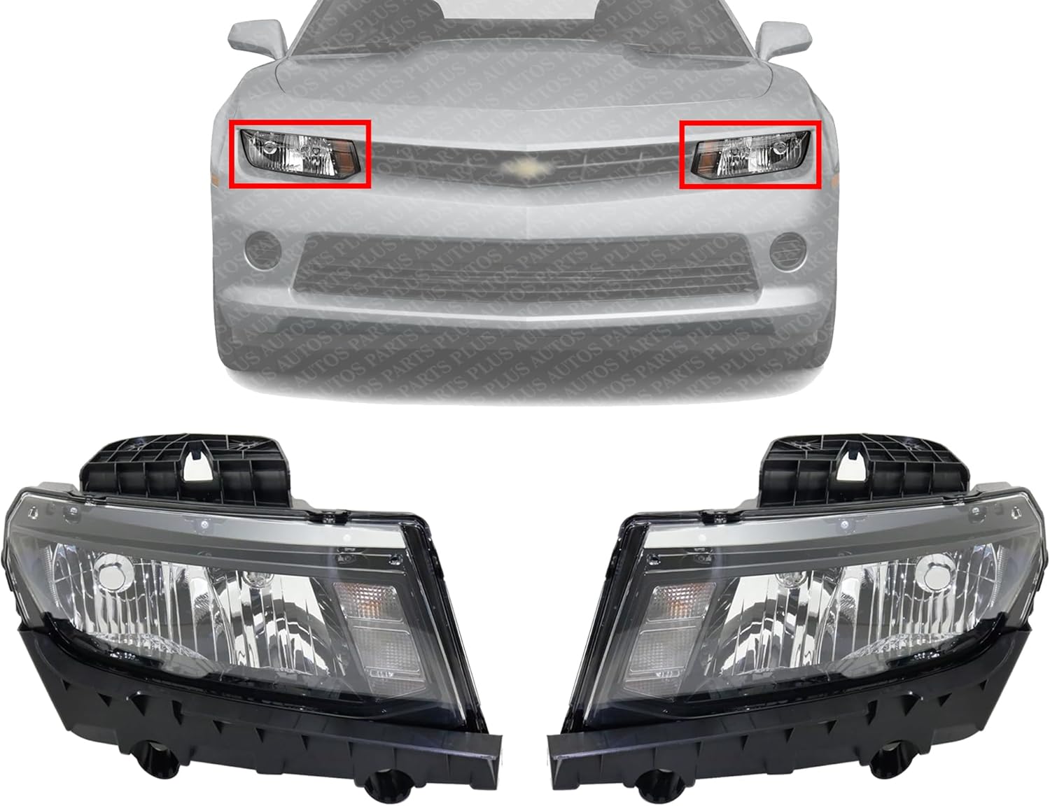 Set Of 2 Front Head Light Assembly Left Driver & Right Passenger Side Direct Replacement Compatible With 2014-2015 Chevrolet Camaro GM2503391 GM2502391 23187850 23187851