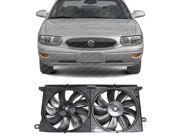 Front Radiator Cooling Dual Fan Shroud Assembly Plastic Direct Replacement Compatible with 2000-2005 Buick Lesabre/Pontiac Bonneville GM3115119 12487606