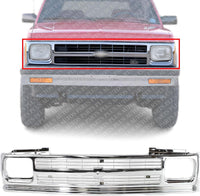 Front Grille Assembly Chrome With Headlight Holes And Emblem Provision Direct Replacement Compatible With 1991-1994 Chevrolet S10 Blazer / 1991-1993 S10-Pickup GM1200491 15675049-PFM