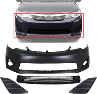 AUTOS PARTS PLUS Front Bumper Cover Primed + Lower Grille + Fog Light Cover Set Textured Right Passenger & Left Driver Side Direct Replacement Compatible With 2012-2014 Toyota Camry TO1036128