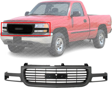 Front Grille Assembly Gray Shell & Black Insert Plastic With Emblem Provision Direct Replacement Compatible With 1999-2002 GMC Sierra / 2000-2006 Yukon GM1200429 19130786