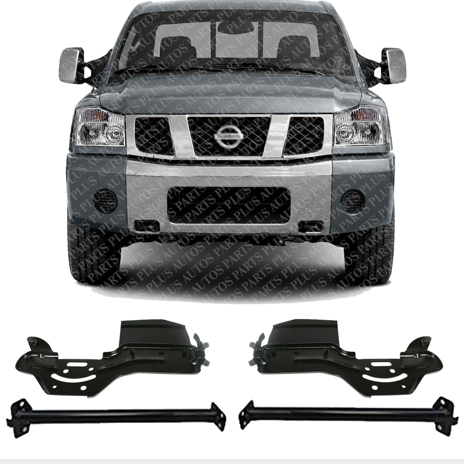 Set Of 4 Front Bumper Side + Cover Bracket Left Driver & Right Passenger Side Direct Replacement Compatible With 2004-2007 Nissan Titan NI1032104 NI1032104 NI1066130 NI1067130