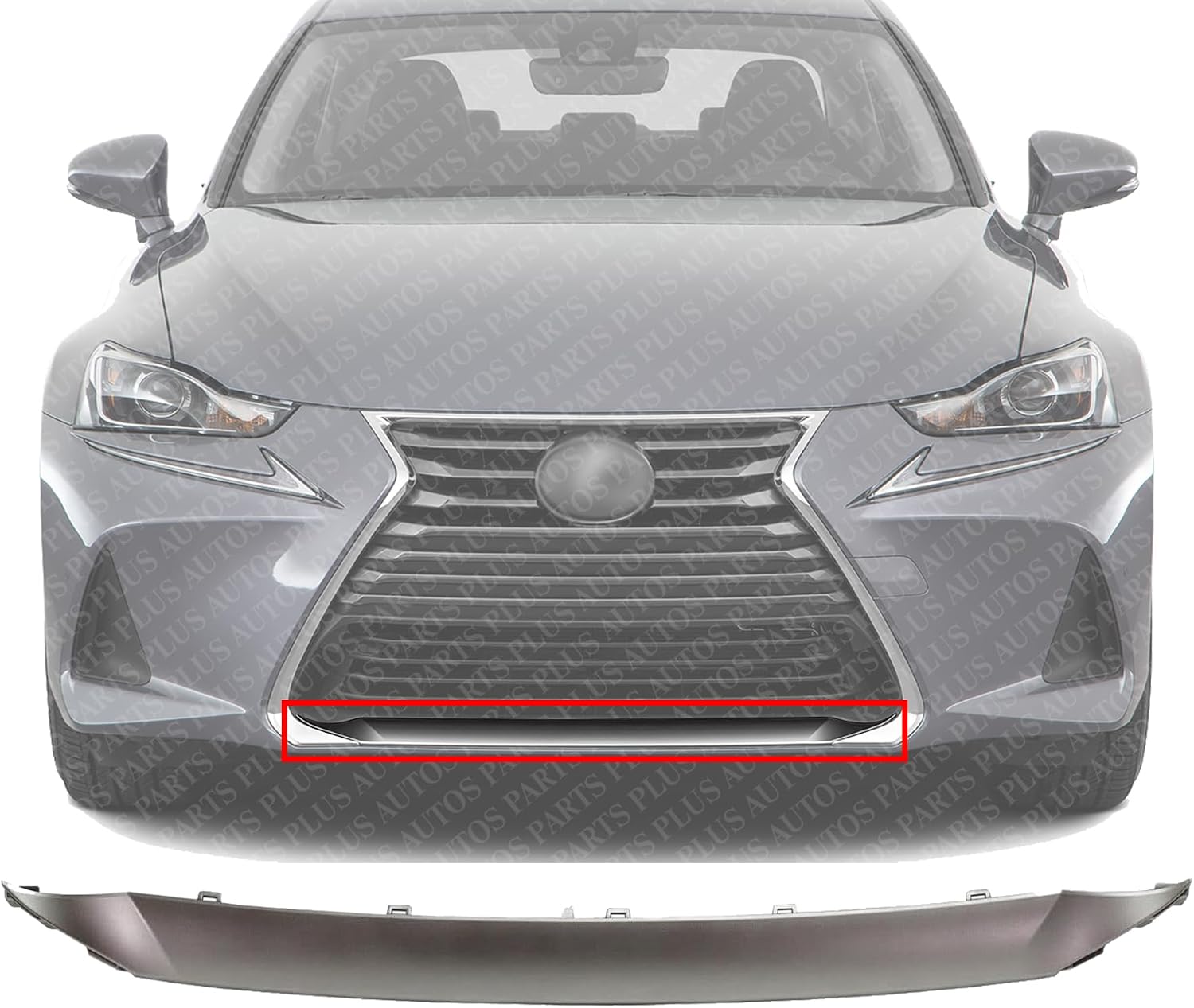 Front Grille Lower Molding Painted Silver Plastic Direct Replacement Compatible With 2017 Lexus IS200t / IS300 / IS350 LX1216104 5312253030