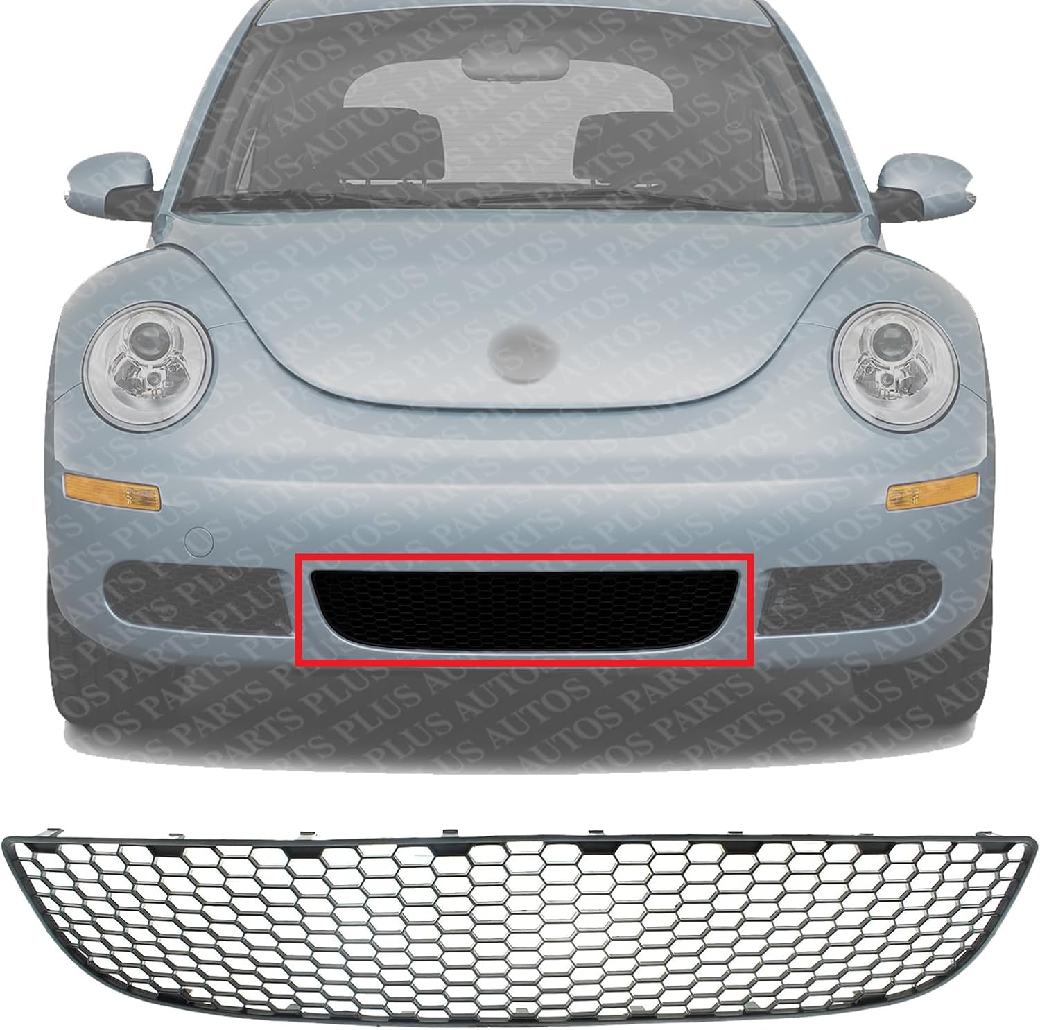 Front Bumper Center Grille Primed Plastic Direct Replacement Compatible With 2006-2010 Volkswagen Beetle VW1036140 1C0807681H01C