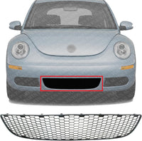 Front Bumper Center Grille Primed Plastic Direct Replacement Compatible With 2006-2010 Volkswagen Beetle VW1036140 1C0807681H01C