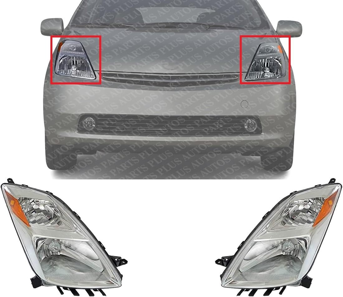 Set Of 2 Front Head Light Assembly Lens And Housing Plastic Left Driver & Right Passenger Side Direct Replacement Compatible With 2004-2006 Toyota Prius TO2502159 TO2503159