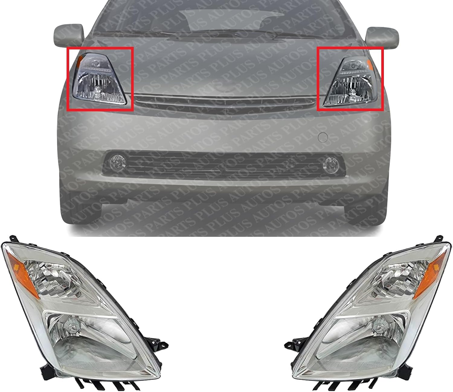 Set Of 2 Front Head Light Assembly Lens And Housing Plastic Left Driver & Right Passenger Side Direct Replacement Compatible With 2004-2006 Toyota Prius TO2502159 TO2503159