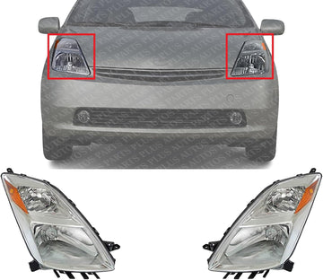 Set Of 2 Front Head Light Assembly Lens And Housing Plastic Left Driver & Right Passenger Side Direct Replacement Compatible With 2004-2006 Toyota Prius TO2502159 TO2503159