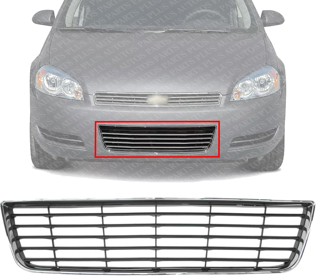 Front Bumper Grille Chrome Shell With Dark Gray Insert Plastic Direct Replacement Compatible With 2006-2011 Chevrolet Impala GM1036106 10333711
