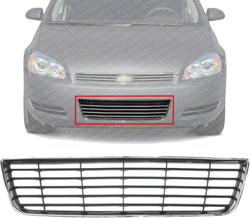 Front Bumper Grille Chrome Shell With Dark Gray Insert Plastic Direct Replacement Compatible With 2006-2011 Chevrolet Impala GM1036106 10333711