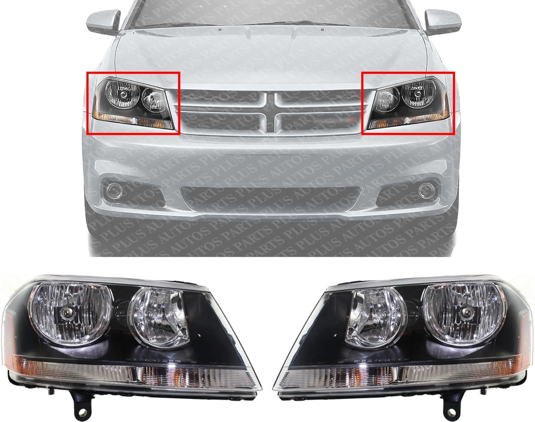 Set Of 2 Front Headlight Assembly Right Passenger & Left Driver Side Direct Replacement Compatible With 2008-2014 Dodge Avenger 5303745AD-PFM 5303744AD-PFM