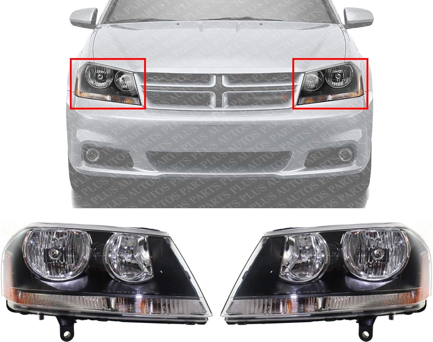 Set Of 2 Front Headlight Assembly Right Passenger & Left Driver Side Direct Replacement Compatible With 2008-2014 Dodge Avenger 5303745AD-PFM 5303744AD-PFM