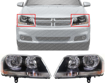 Set Of 2 Front Headlight Assembly Right Passenger & Left Driver Side Direct Replacement Compatible With 2008-2014 Dodge Avenger 5303745AD-PFM 5303744AD-PFM
