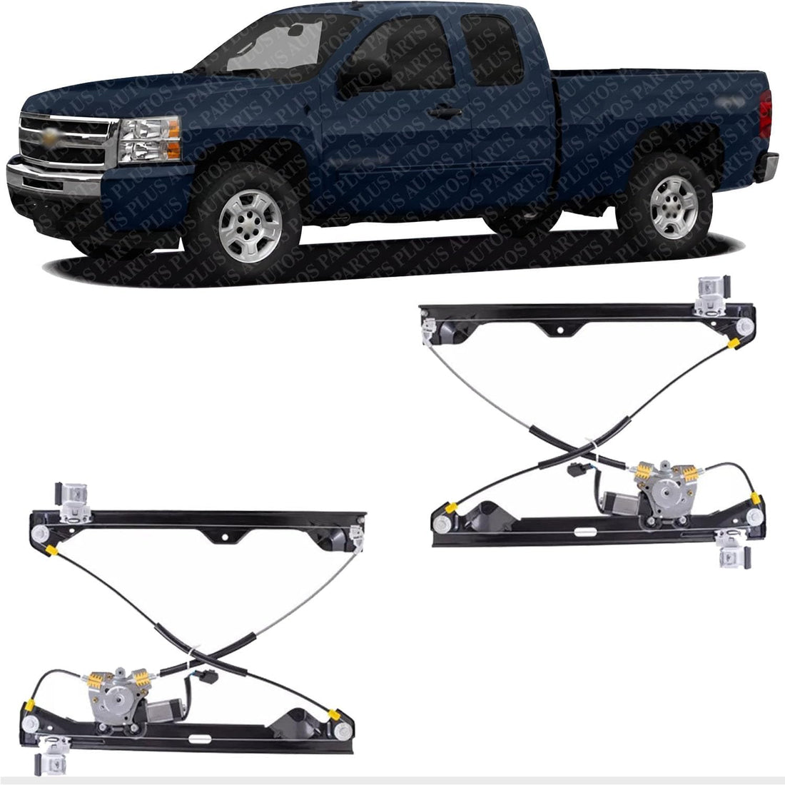 Rear Power Window Regulators With Motor Left And Right Side Direct Replacement Compatible With Chevrolet Silverado & GMC Sierra 1500 2007-2013 / 2500HD 3500HD 2007-2014 GM1551129