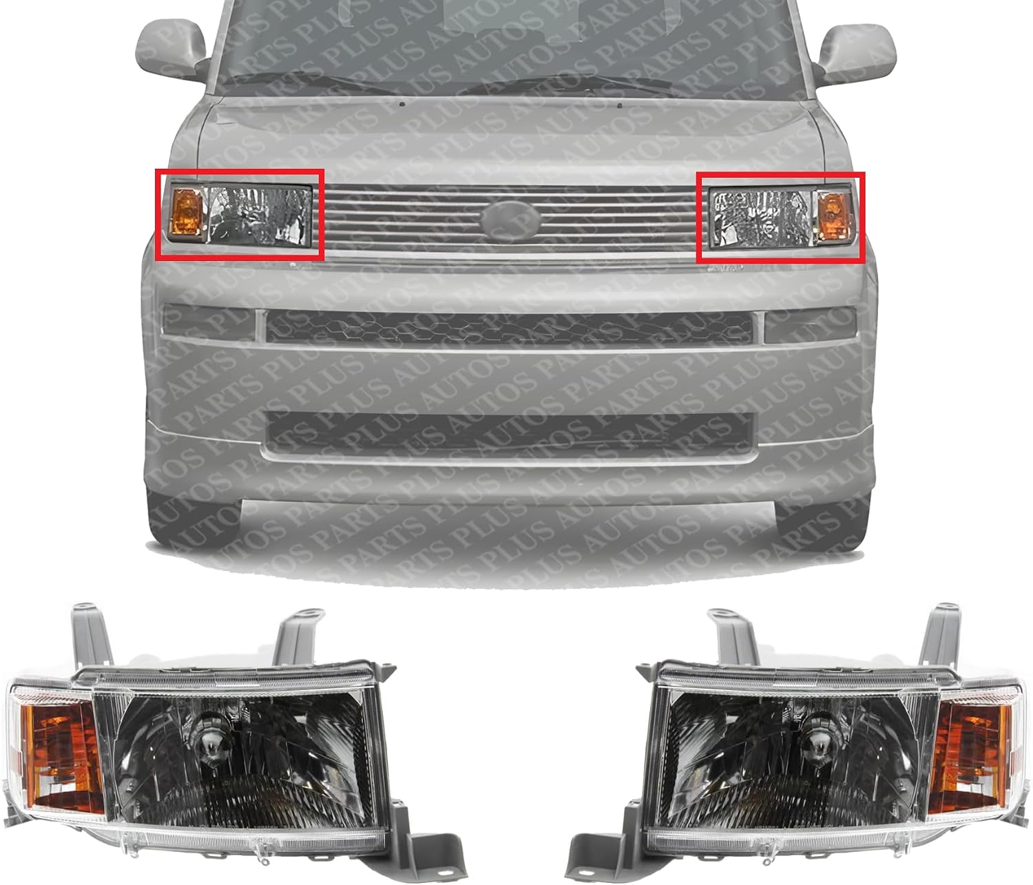 Set Of 2 Front Headlight Lens And Housing Right Passenger & Left Driver Side Direct Replacement Compatible With 2004-2006 Scion XB SC2518101 SC2519101 8117052440 8113052440