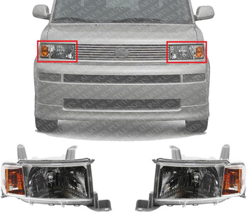 Set Of 2 Front Headlight Lens And Housing Right Passenger & Left Driver Side Direct Replacement Compatible With 2004-2006 Scion XB SC2518101 SC2519101 8117052440 8113052440